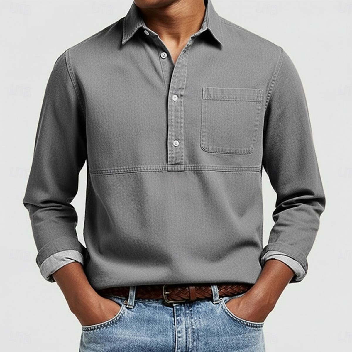 Hombre Camisa de manga corta Camisa Oxford Rosa Azul Marino Azul Oscuro Gris Azul claro Manga Larga A Rayas Cuello Americano Escuela Boda Bolsillo Ropa Neutral Moda Diario Casual 2026 - $22.99 –P1