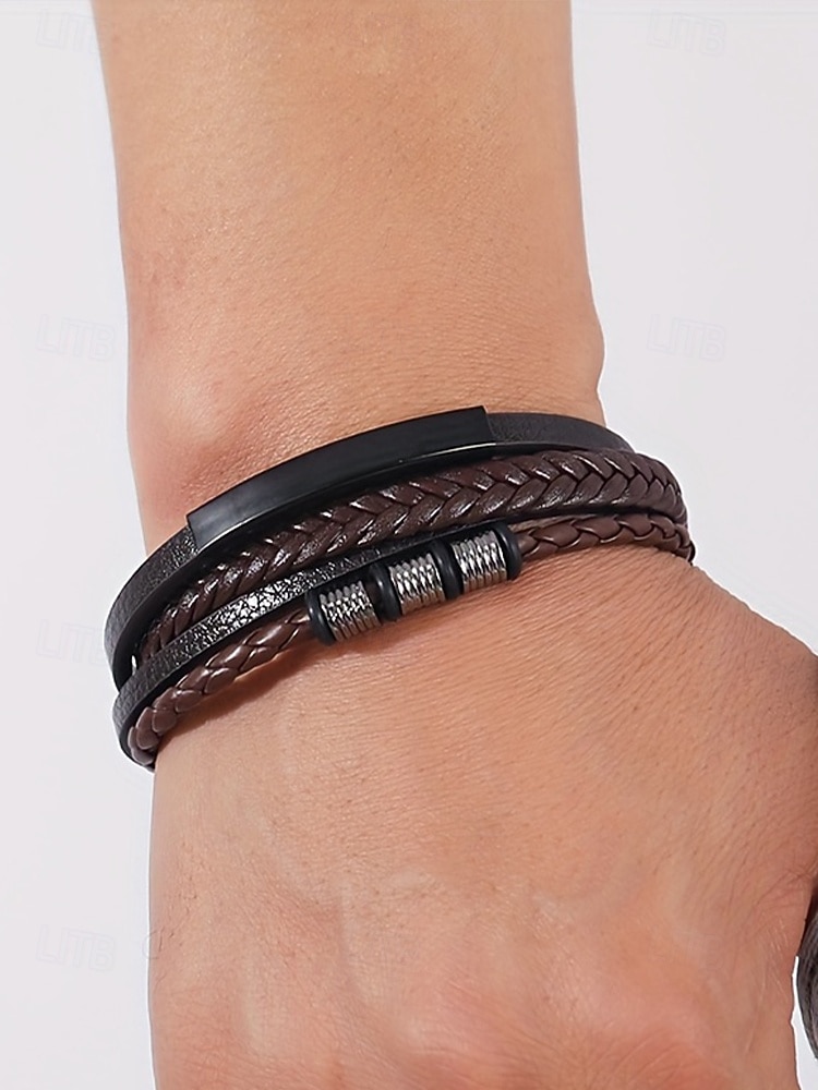 Men's faux leather alloy multi-layer magnetic braided bracelet, Stylish and durable, Suitable for casual wear and special occasions. 2025 - $9.99 –P4