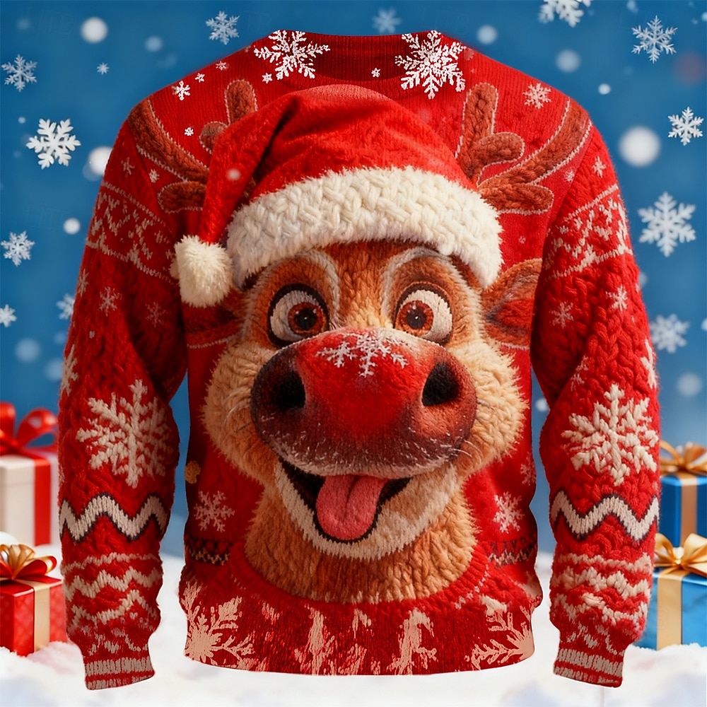 Stygg julegenser Herre Hver Trykt mønster Pullover genser Strikketøy Crewneck Fritid Feriereise Daglig Hold Varm Langermet Vår Høst Vinter Rød Blå Lilla 2025 - $36.99 –P1