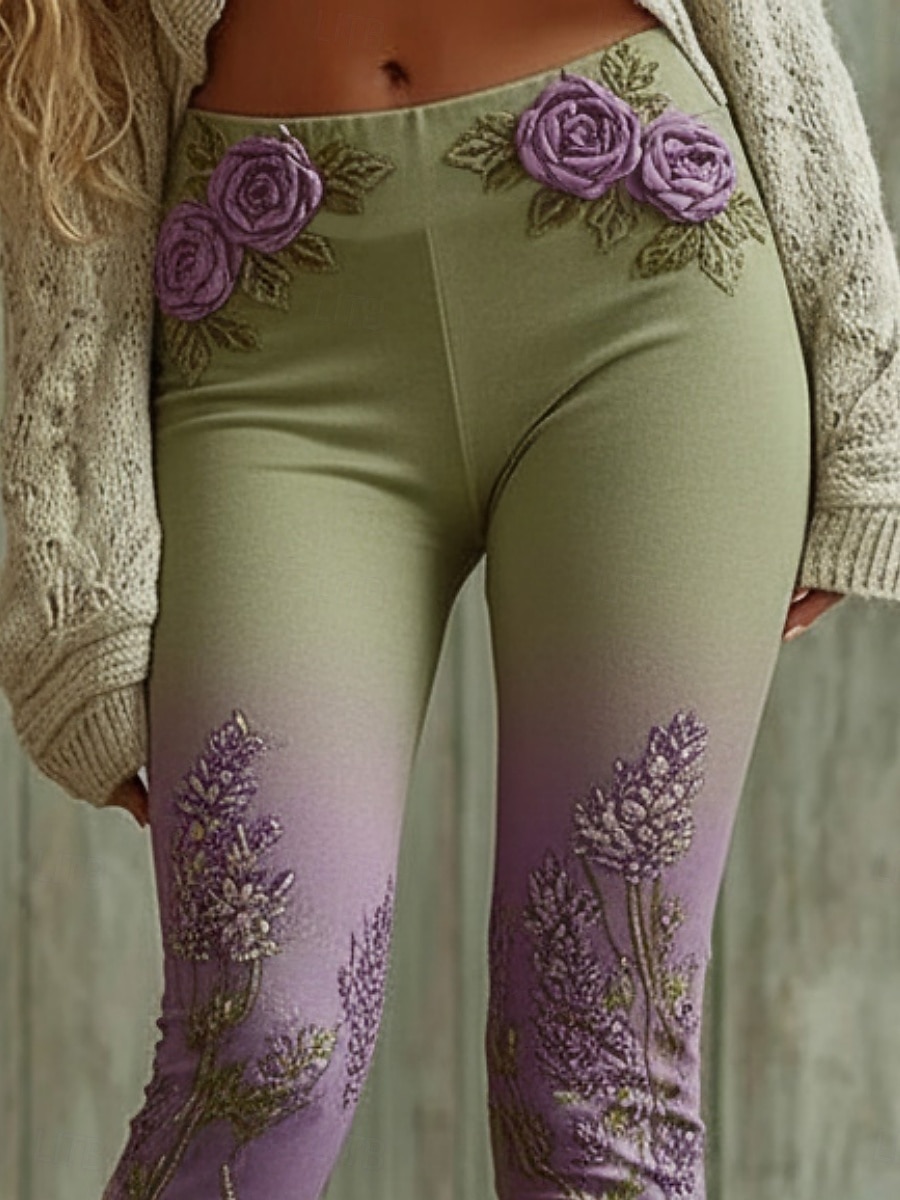 Mujer Polainas Leggings cómodos Vacaciones Vintage Estilo Étnico Longitud total Alta cintura Floral Estampado Cómodo Elástico Casual Diario Vacaciones Verde Trébol Primavera Otoño Ajustado 2026 - $22.99 –P3