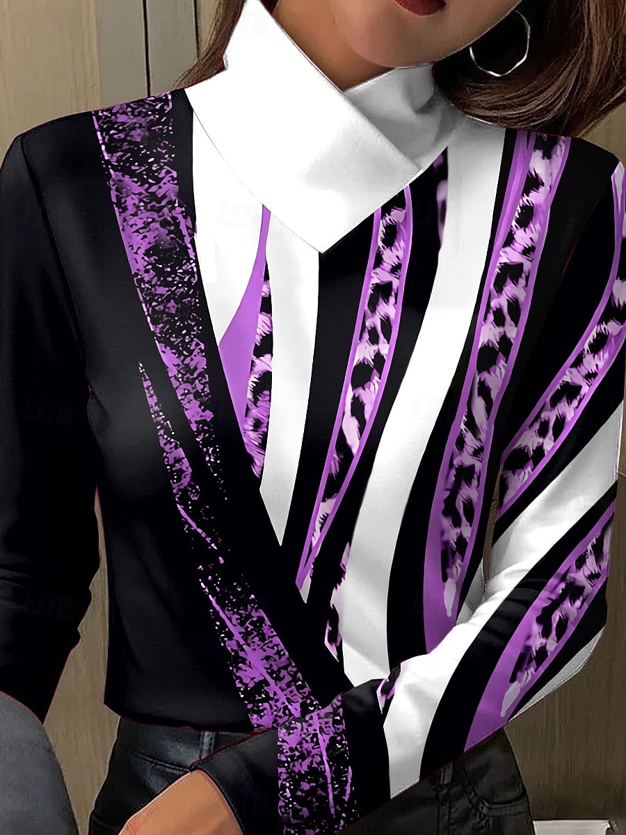 Dámské Tričko Tisk Grafika Leopard Geometrický Elegantní Vinobraní stylové Dlouhý rukáv Stojáček Běžné topy Denní Vodní modrá Fialová Trávová zelená Khaki Jaro Podzim Zima 2026 - $25.99 –P2