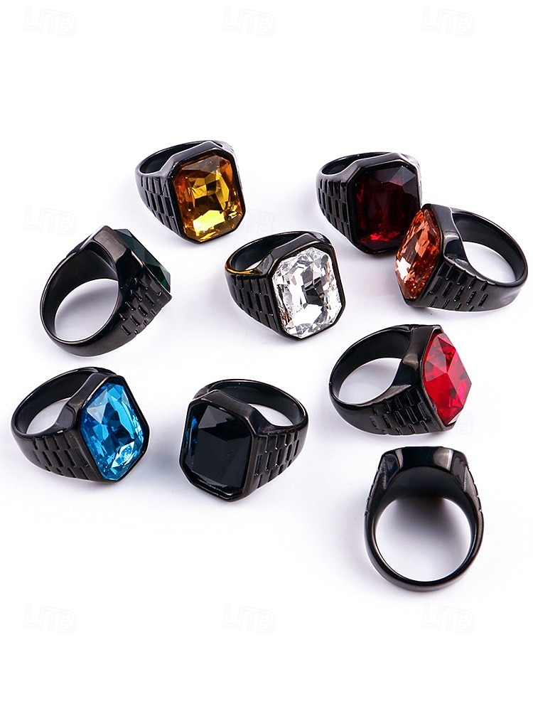 Anillo de titanio para hombre con gema grande de color – disponible en varios colores, diseño elegante para ocasiones informales y formales 2026 - $11.99 –P10