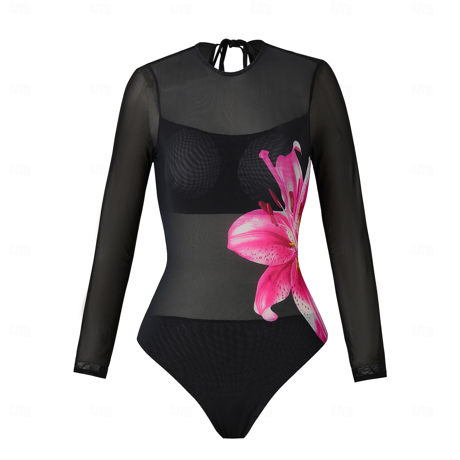 Damen Einteiler Badeanzug Schlankheits mit Rock Monokini Rock Netz Bauchkontrolle Hohe Taille Schlank Elegant Urlaub Floraler Rundhalsausschnitt Langarm Badeanzüge 2026 - $51.99 –P3