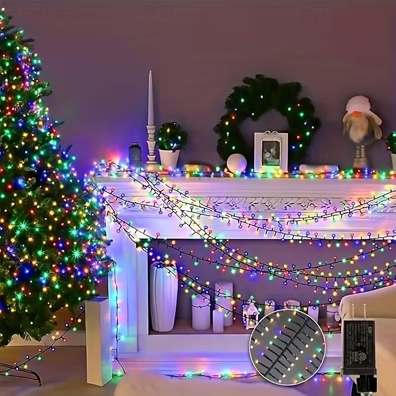 Светодиодная гирлянда для рождественской елки, 10 м, 500 светодиодов, гирлянда с теплым белым светом, 8 режимов мерцания, декоративная гирлянда для домашнего рождественского праздничного освещения, 2025 - $52.99 –P2