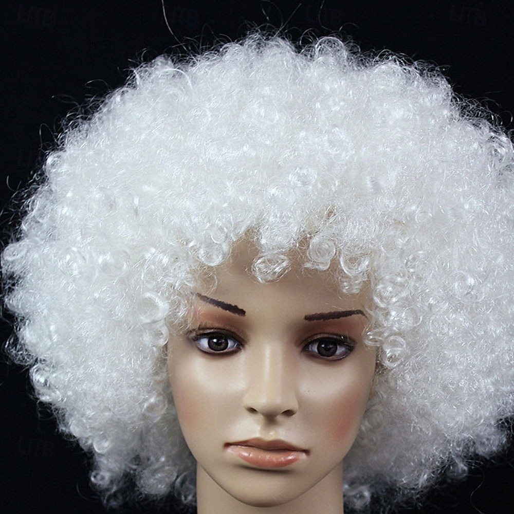 Carnival Wig 2026 White Curly Afro Short Synthetic Festival Wig Mardi Gras Parade Cosplay Costume Hair for Men 2026 - $14.99 –P1