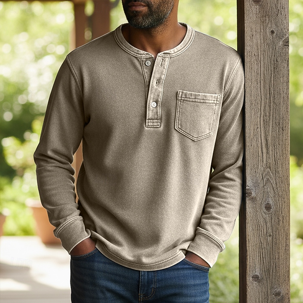 SoftFade™ Herr Henley Skjorta 100% Bomull Syra Tvättad Skjorta T-shirt Tee Lång Ärmar Vintage Fast Retro Vintage Avslappnad Vintage Stil Garment Dyed Blekt Henley Avslappnad Vår Höst Rosa Lila Henley 2026 - $31.99 –P8