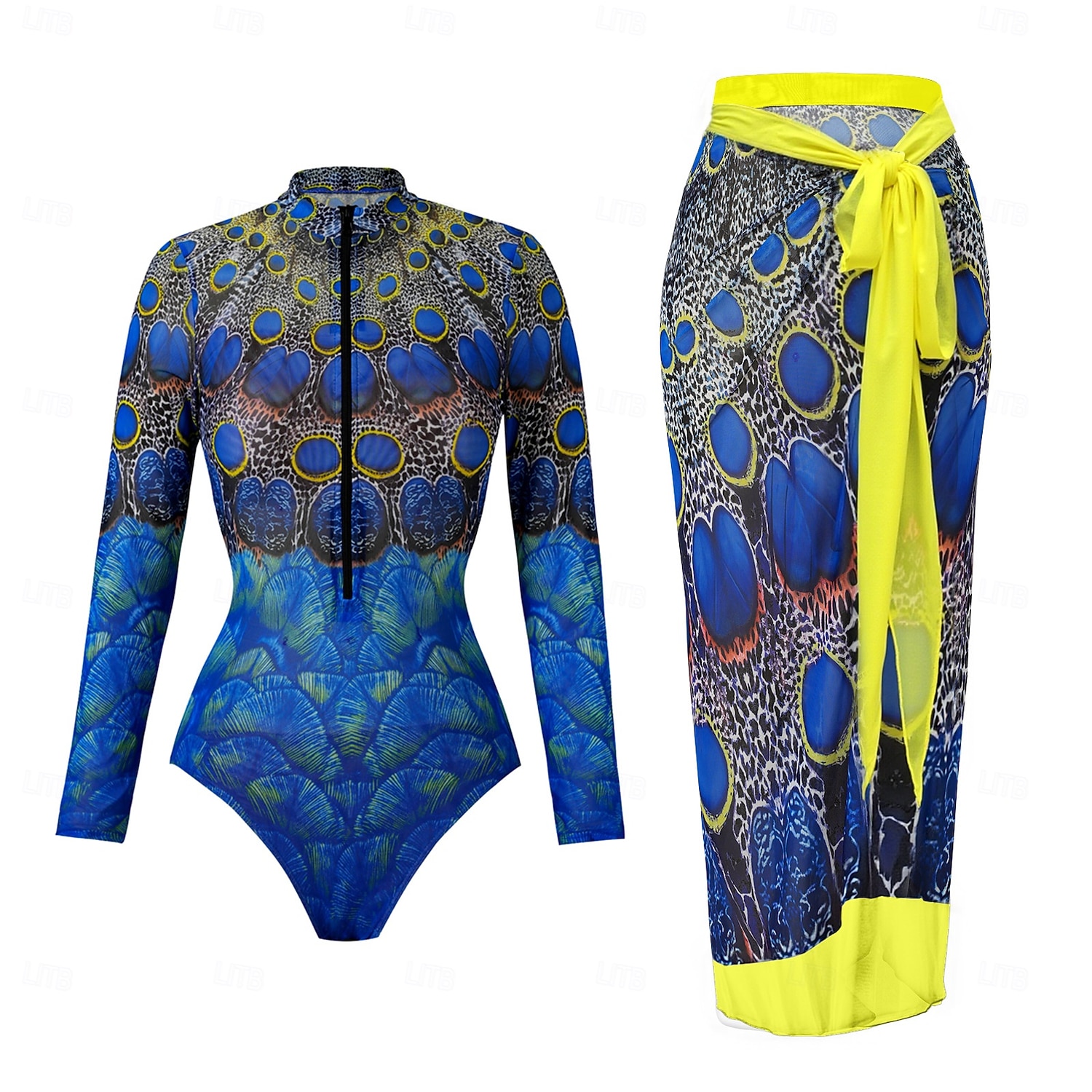 Maillot de bain femme une pièce amincissant avec jupe boho monokini jupe contrôle du ventre taille haute slim sans dos vêtements de plage de vacances graphique colorblock col rond manches longues de 2026 ? $51.99 –P3