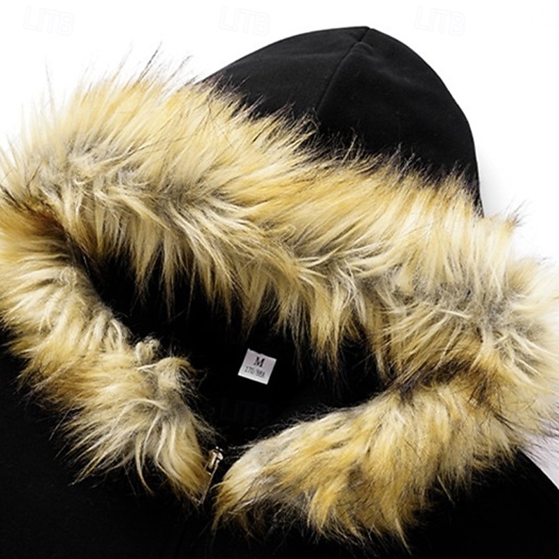 Herren Freizeitjacke Kapuzenjacke Outdoor Lässig Fellbesatz Tasche Herbst Winter Einfach Mode Streetwear Mit Kapuze Regulär Aprikose Schwarz Rosa Burgunderrot Hellgrau Jacken 2026 - $33.99 –P5