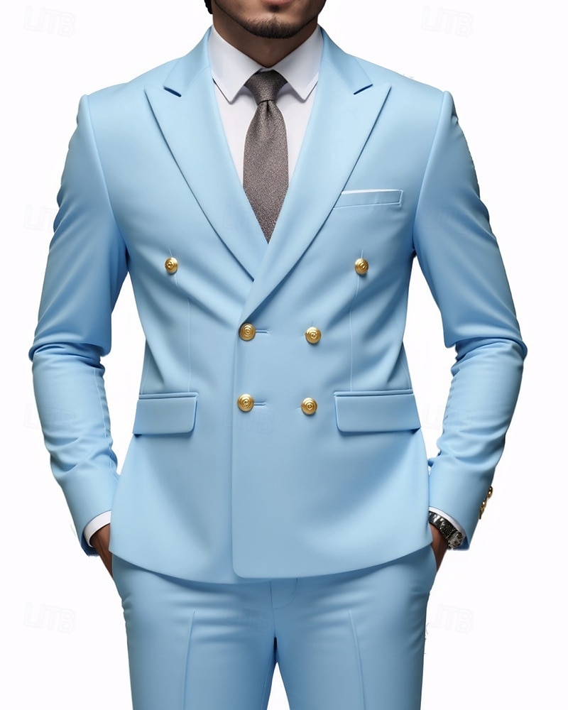 Herre Blazer + kjolebukser Blazer drakter Virksomhet Cocktailfest Bryllupsfest 2 deler Mote Fritid Vår Høst Polyester عادي Lomme Knapper Bekvem Dobbeltkneppet Blazer Blå Mørkegrå Svart Hvit 2025 - $114.99 –P11