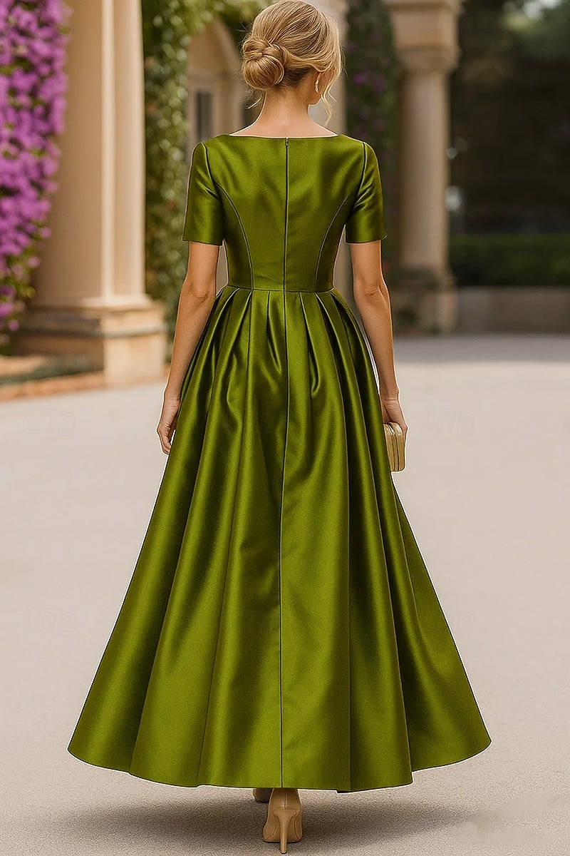 A-Line Tea Length Cocktail Dresses Elegant Short Sleeve Boat Neck Garden Party Wedding Taffeta Stretch Satin with Pleats 2026 - $149.99 –P2