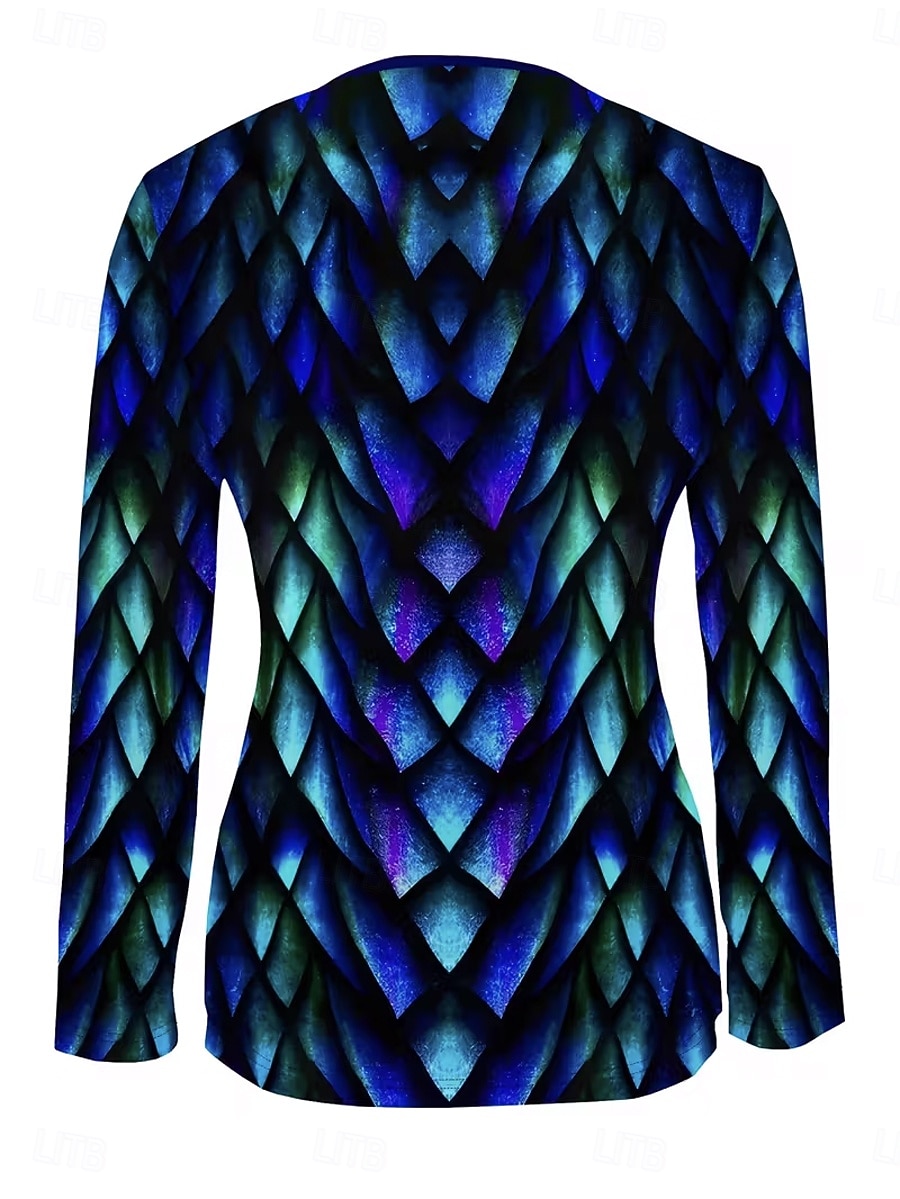 Per donna Maglietta Cerniera Stampato Grafico Geometrico Astratto Moda Casual Manica Lunga Girocollo Scollo a V Top Regolari Quotidiano Blu Primavera Autunno Inverno del 2026 a $25.99 –P2
