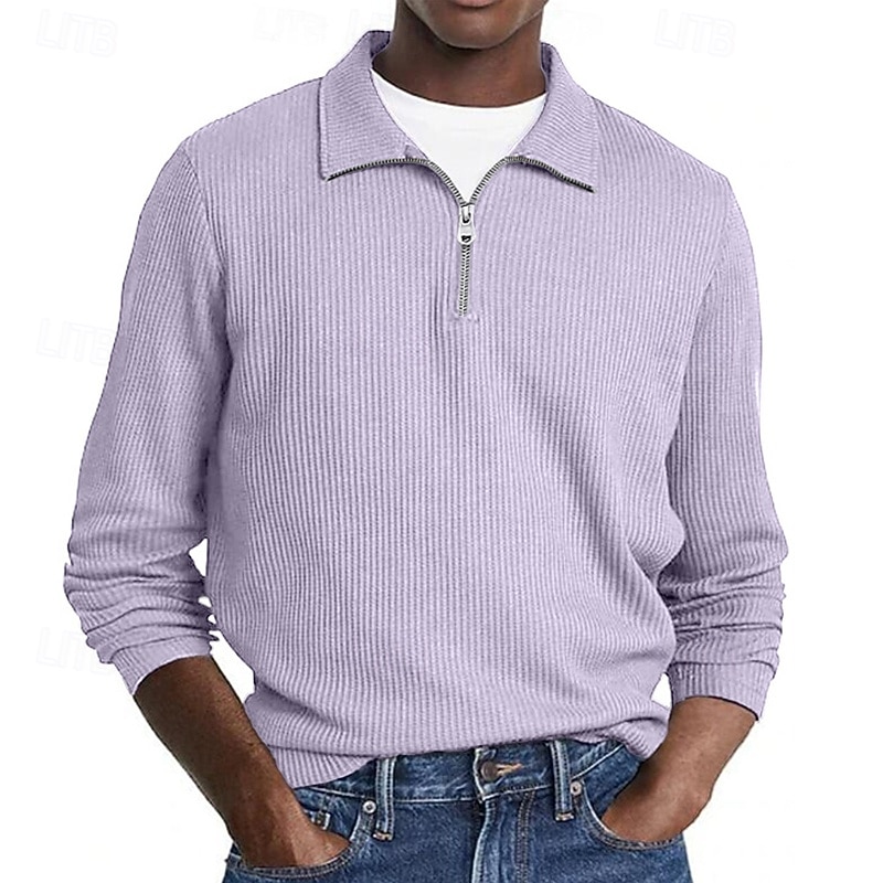 Per uomo Polo Polo con zip a un quarto Abbigliamento quotidiano Data Zip a un quarto Manica Lunga Moda Essenziale Semplice Cerniera Primavera Autunno Vestibilità regolare Nero Bianco Verde militare del 2026 a $26.99 –P8