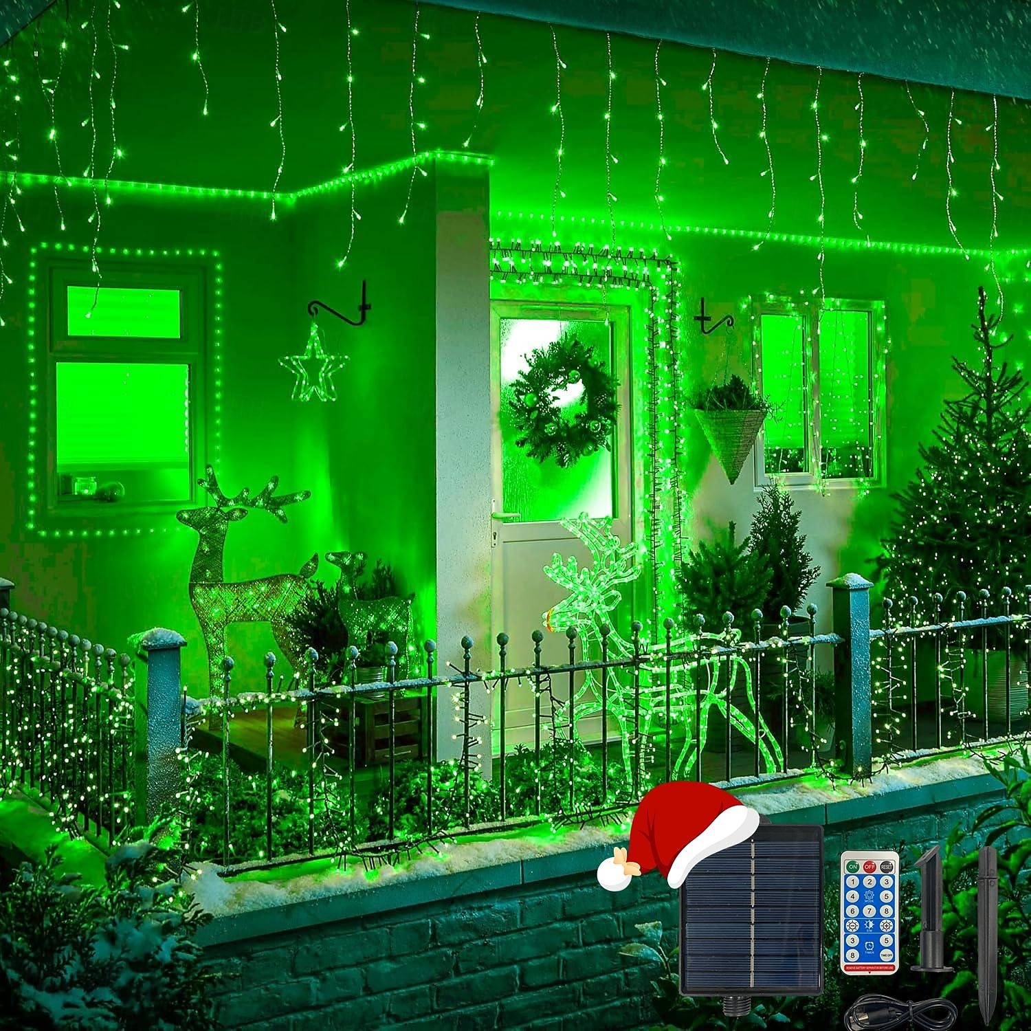 Solcellsdrivna vattentäta julispljus 10 meter 400 lysdioder 48 droppar 8-funktions timer fjärrkontroll genomskinlig tråd anslutningsbar ljusslinga innergård balkong träd veranda takfot dekorativa ljus 2025 - $31.99 –P10