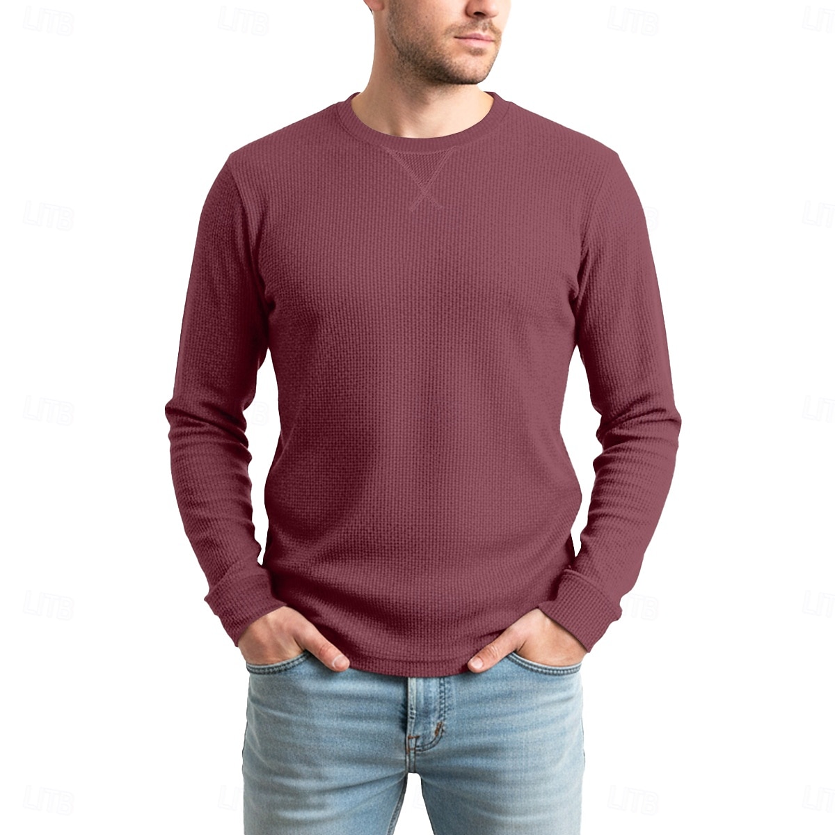 Муж. Футболка с вафельным рисунком Футболка Длинный рукав Вырез под горло Все сезоны Сплошной цвет Традиционный / винтаж На каждый день Гладкая ткань на открытом воздухе Дом Для занятий спортом 2026 - $15.99 –P6