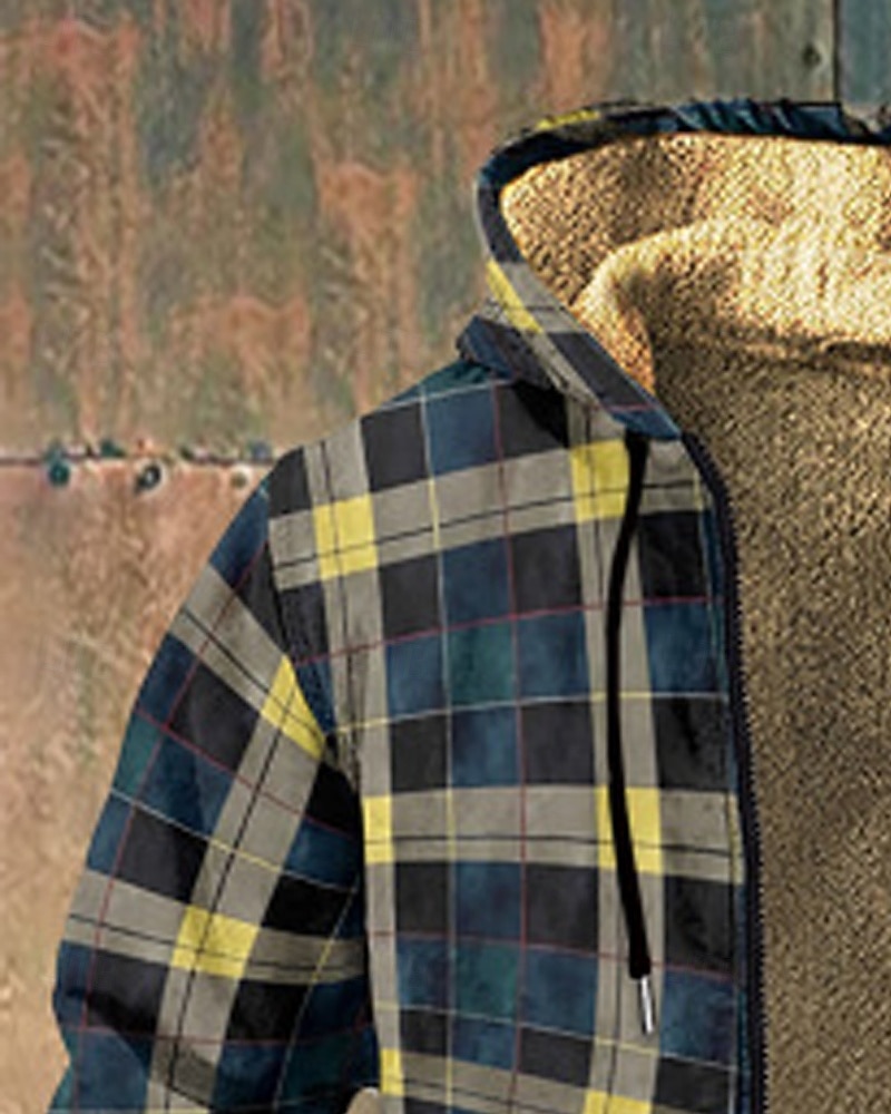 Per uomo Felpa con cappuccio Felpa con cappuccio a zip intera Felpa con cappuccio e zip Felpa con cappuccio in pile Blu marino Con Cappuccio Plaid Con zip Tasca Sport & Outdoor Casuale Quotidiano del 2026 a $53.99 –P2