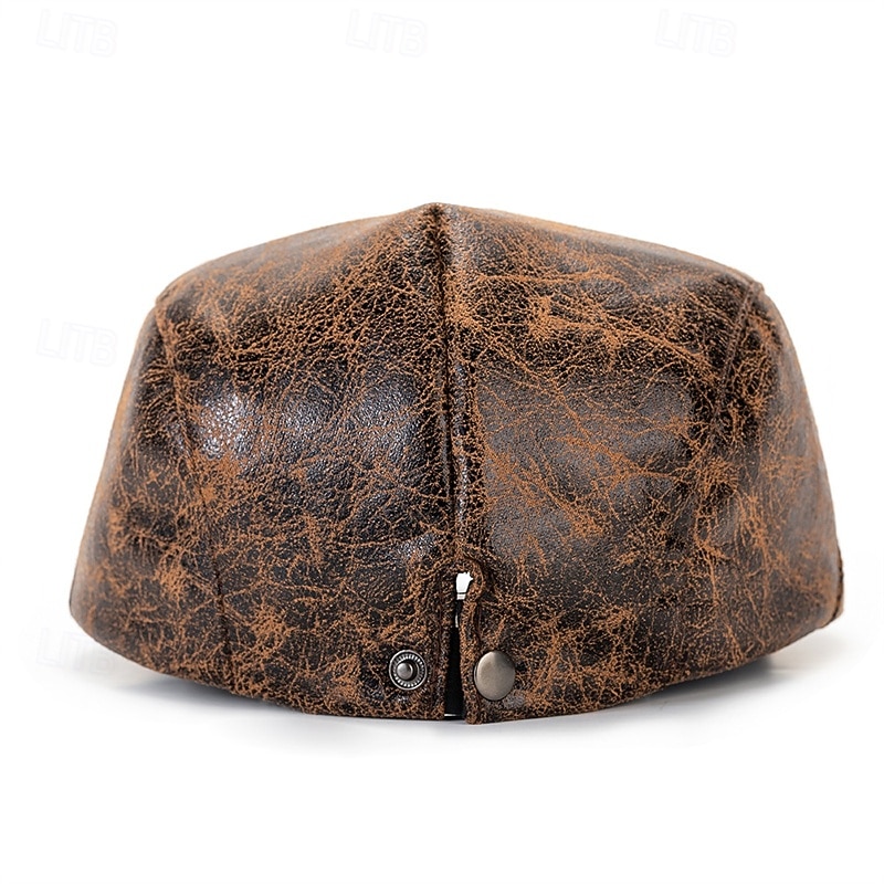 Men's Flat Cap Ascot Hat Newsboy Hat Black Coffee PU Leather Fashion Casual Street Daily Plain Adjustable Sunscreen Breathable 2026 - $11.49 –P5