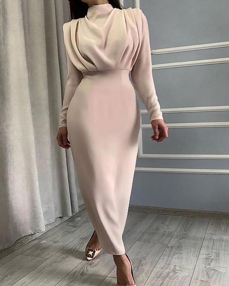 Damen Midikleid schwarzes kleid Elegant Mode Modern Täglich Ausgehen Wochenende Normale Passform Einfach Langarm Hoher Ausschnitt Schwarz Rosa Wein Dunkelblau Frühling Herbst Winter 2026 - $22.99 –P2