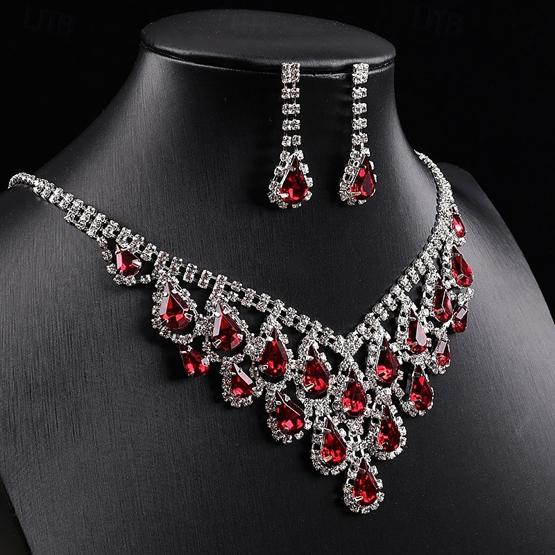 Ensemble collier et boucles d'oreilles pendantes en argent plaqué violet pour femme - bijoux de mariée élégants en cristal pour mariages, bals de fin d'année et soirées habillées de 2026 ? $11.99 –P5