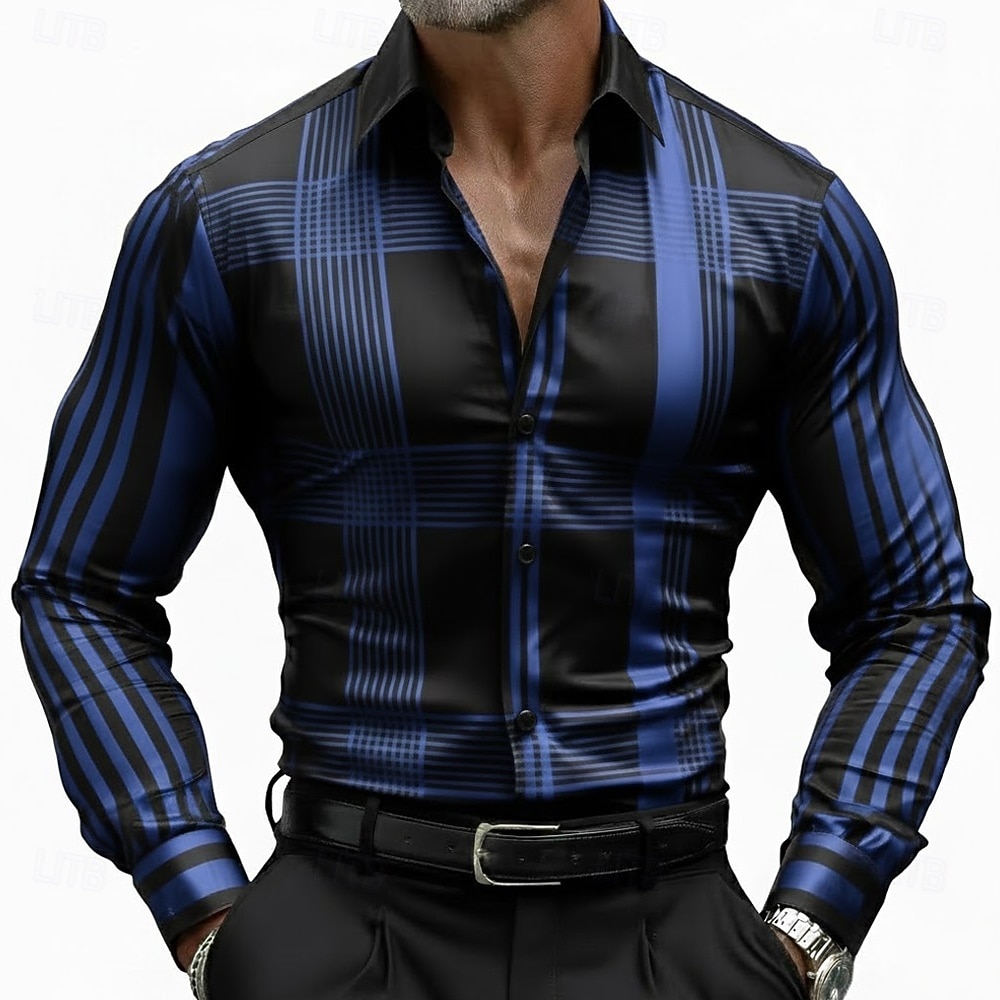 Hombre Geométrico A Rayas Cuadrícula / Cuadros Camisa Camisa de raso Camisa para Vestido Manga Larga Informal de negocios Vacaciones Uso Diario Verano Primavera Otoño Cuello Vuelto Impresión 3D 2026 - $29.99 –P1