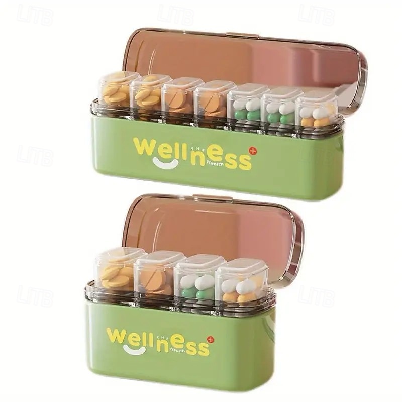 2 pastilleros portátiles con recordatorio de medicación diaria – mini frascos de medicamentos de viaje, 7 días, 3 compartimentos, impermeables &organizador a prueba de humedad 2026 - $17.49 –P4