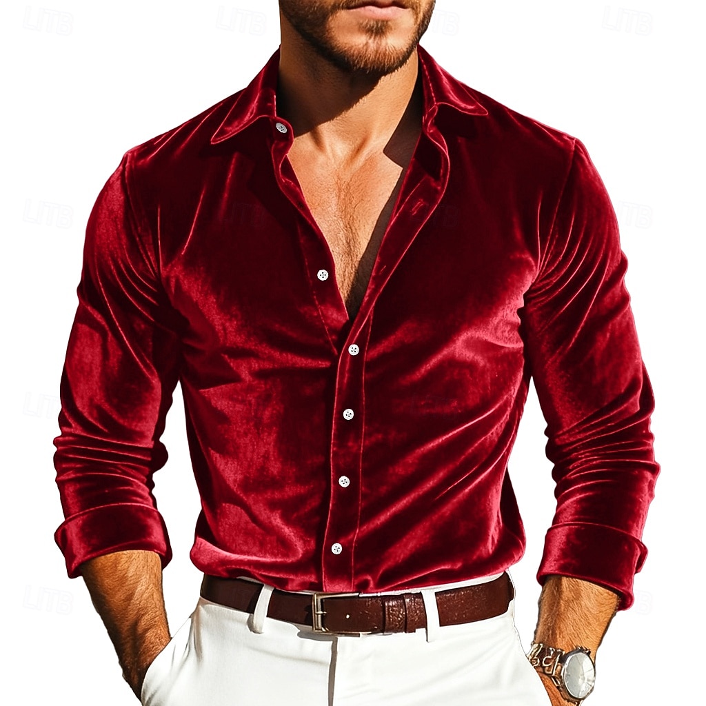 Men's Wine Royal Blue Long Sleeve Vacation Party Clothing Apparel Velvet Elegant Casual 2026 - $22.99 –P2