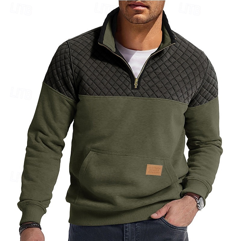 Men's Sweatshirt Waffle Sweatshirt Pullover Quarter Zip Sweatshirt Blue Army Green Burgundy Brown Khaki Standing Collar Plain Patchwork Color Block Textured Sports & Outdoor Casual Daily Streetwear 2026 - $34.99 –P10