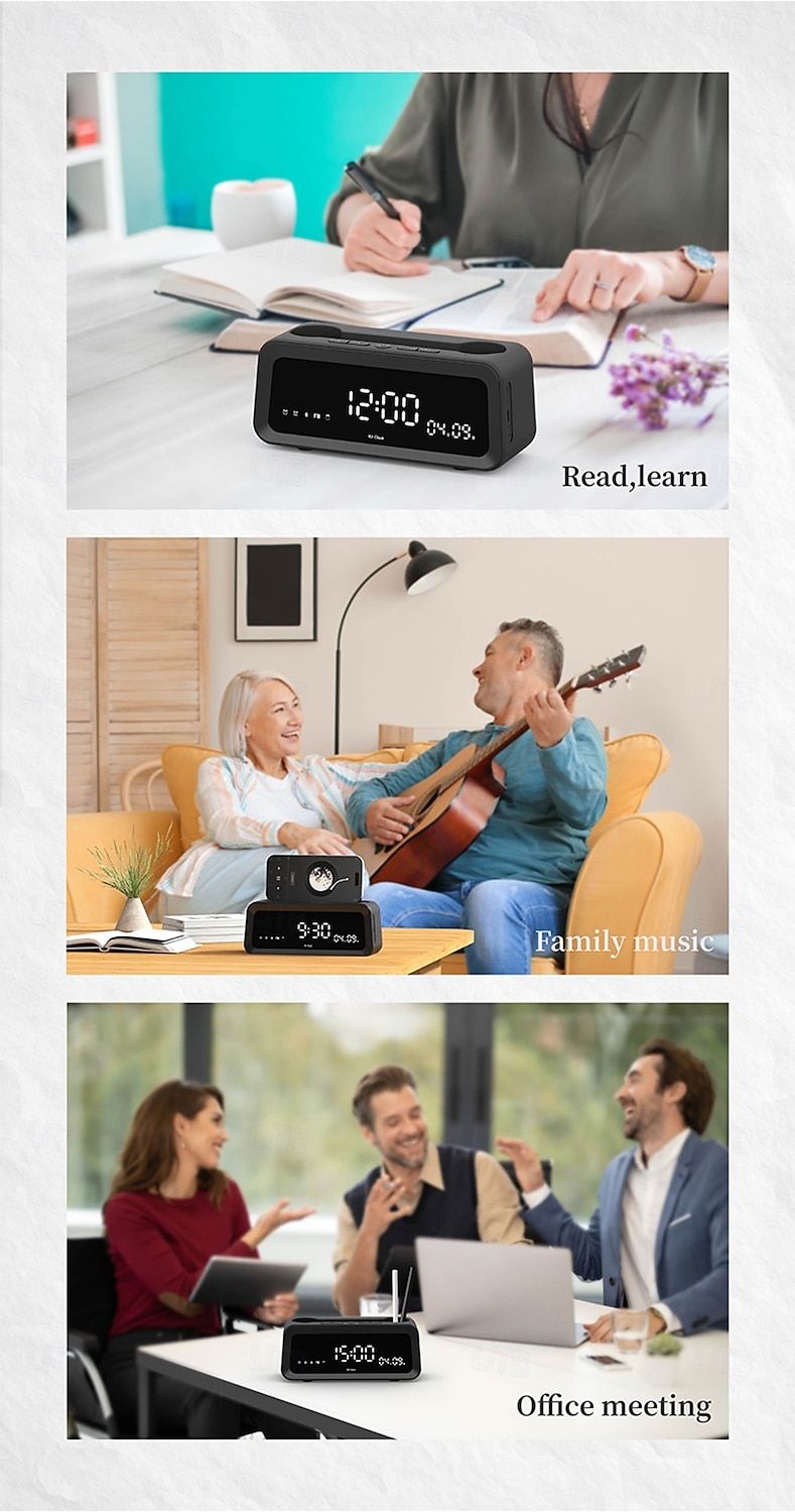 K3  Portable Wireless Speaker and Alarm Clock Bass 40-Hour Battery Life Dual-Mode Phone Stand/Bracket TF Card Player -C Dual Speakers Low Power Mode Compatible with Mobile Devices - Black/Whi 2025 - $25.99 –P7