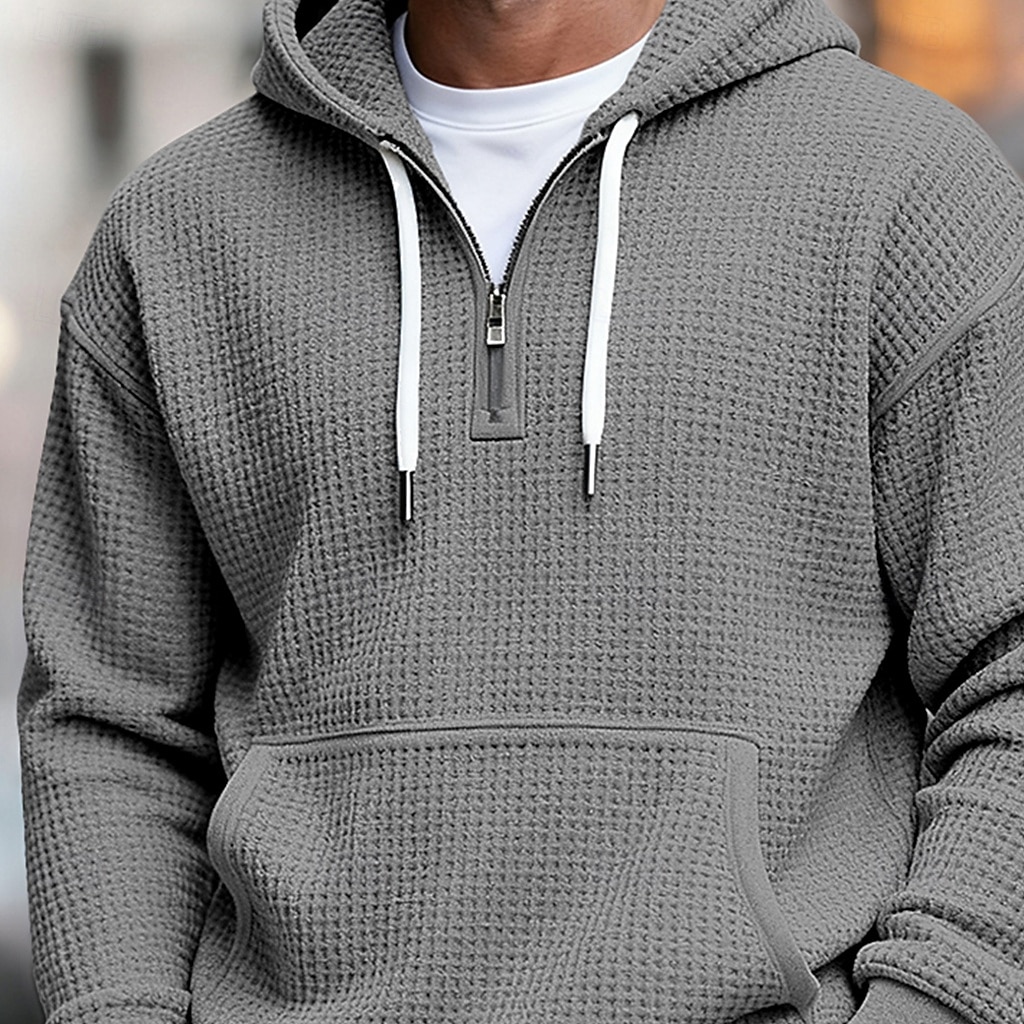 Per uomo Felpa con cappuccio Felpa con cappuccio a nido d'ape Felpa con cappuccio e zip corta Blu marino Grigio chiaro Grigio scuro Azzurro Con Cappuccio Semplice Tasca a marsupio Testurizzato Sport del 2026 a $28.99 –P3