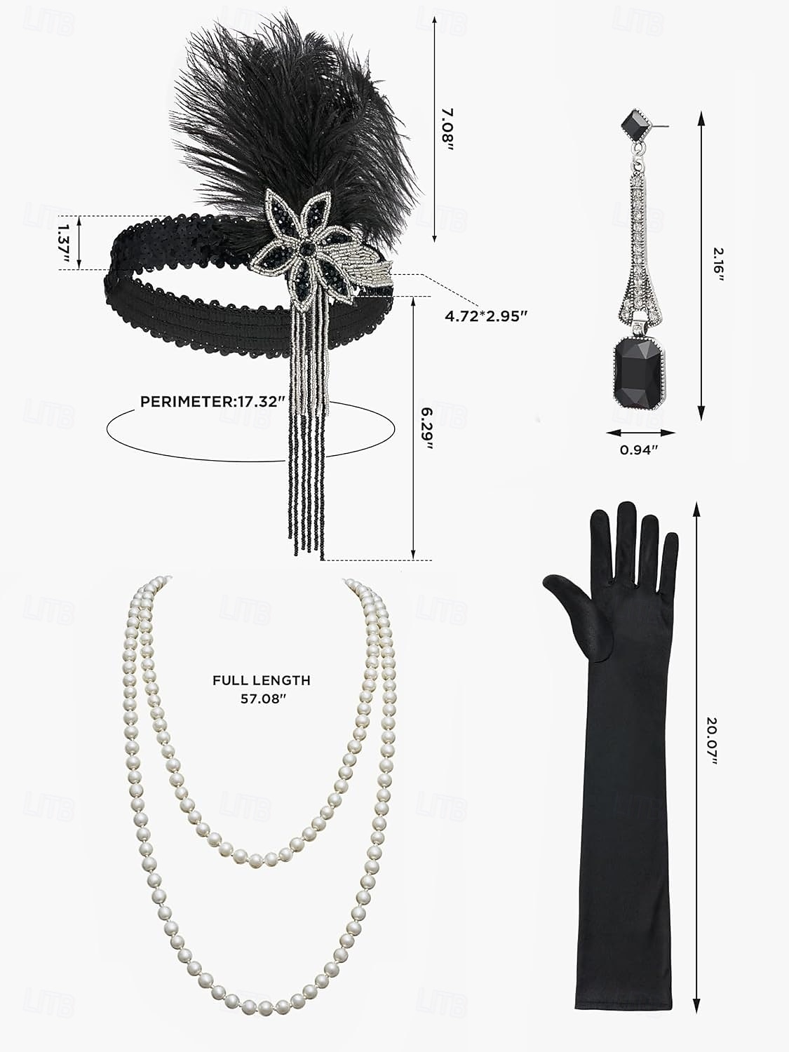 Set Anni Ruggenti Anni 1920 Mini Vestito Nozze Addio al celibato con accessori Senza maniche Il grande Gatsby Charleston Paillettes Frangia con nappe Piuma Scollo a V profondo Costume Per donna del 2026 a $76.99 –P5
