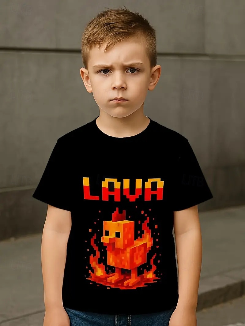 Bomull Barn Pojkar Svart Grafisk Tecknat Lekfull grafisk t-shirt T-shirt Blus Rund hals Kortärmad Utomhus Vardag Mode Streetwear Designer Tryck Sommar 2026 - $13.99 –P1