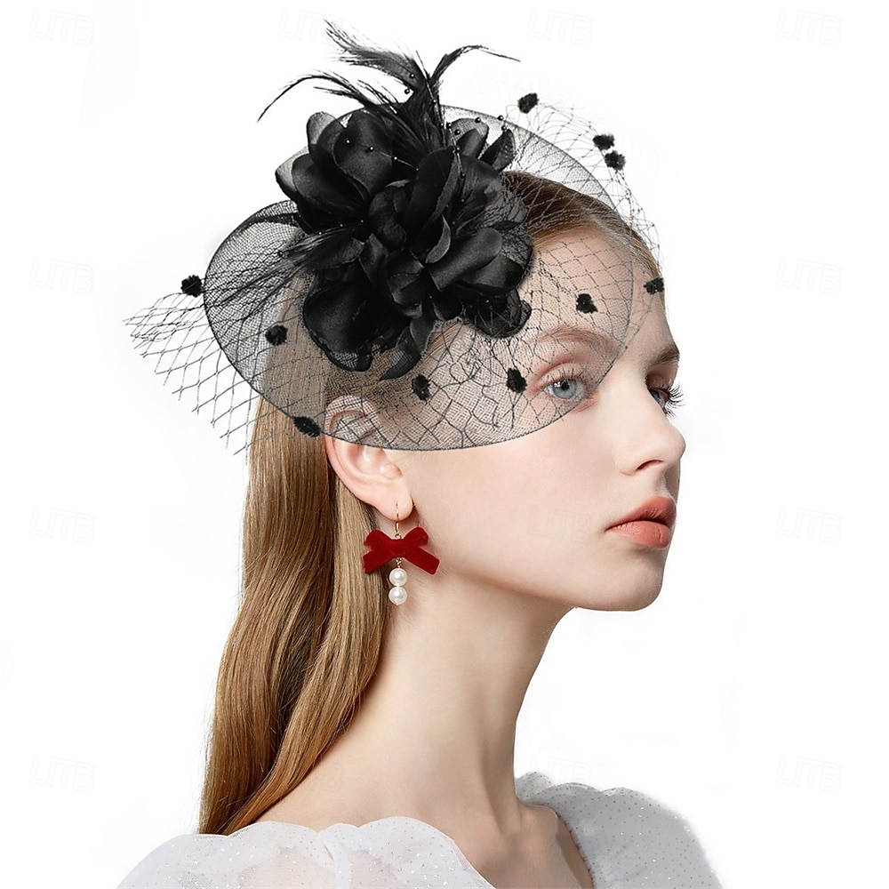 Čelenka Tyl Látka 30. léta Svatební Čajový dýchánek Dostih koktejl Elegantní Vinobraní S Peří Přílba Pokrývky Hlavy 2025 - $14.99 –P2