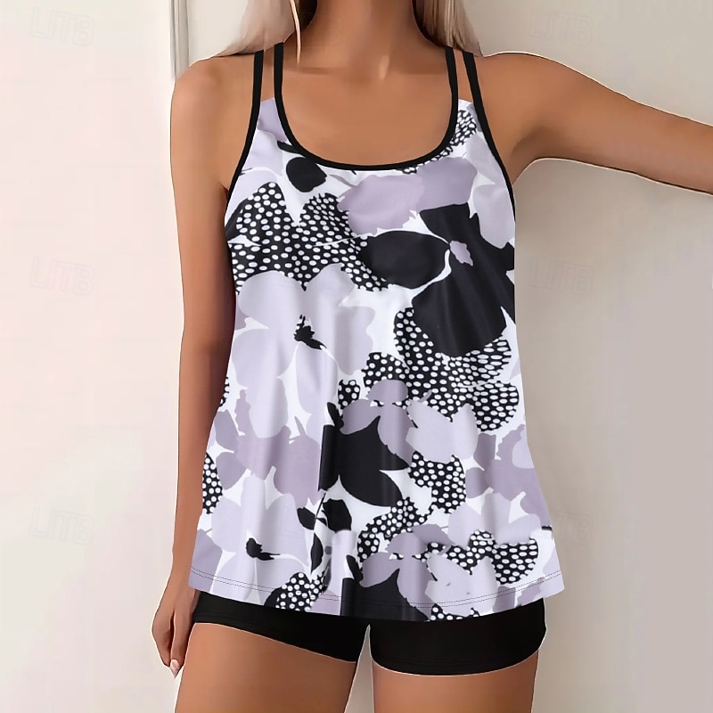 Dam Badkläder 2 st Shorts Baddräkt Öppen rygg Semester Standkläder Blommig U-hals Ärmlös Baddräkter 2026 - $28.99 –P8