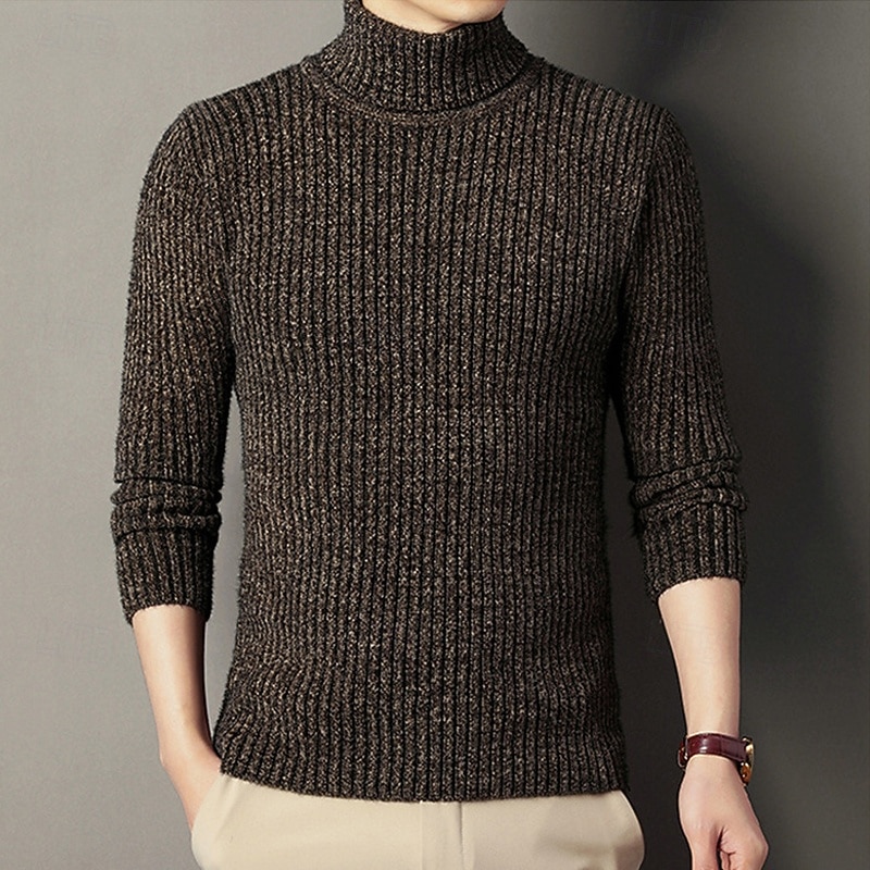 Herren Pullover Strickpullover Gerippt Stricken Normale Oberteile Gestrickt Einfach Rollkragen Mode Basic Urlaub Alltagskleidung Bekleidung Herbst Winter Schwarz Kaffee M L XL 2026 - $37.99 –P10