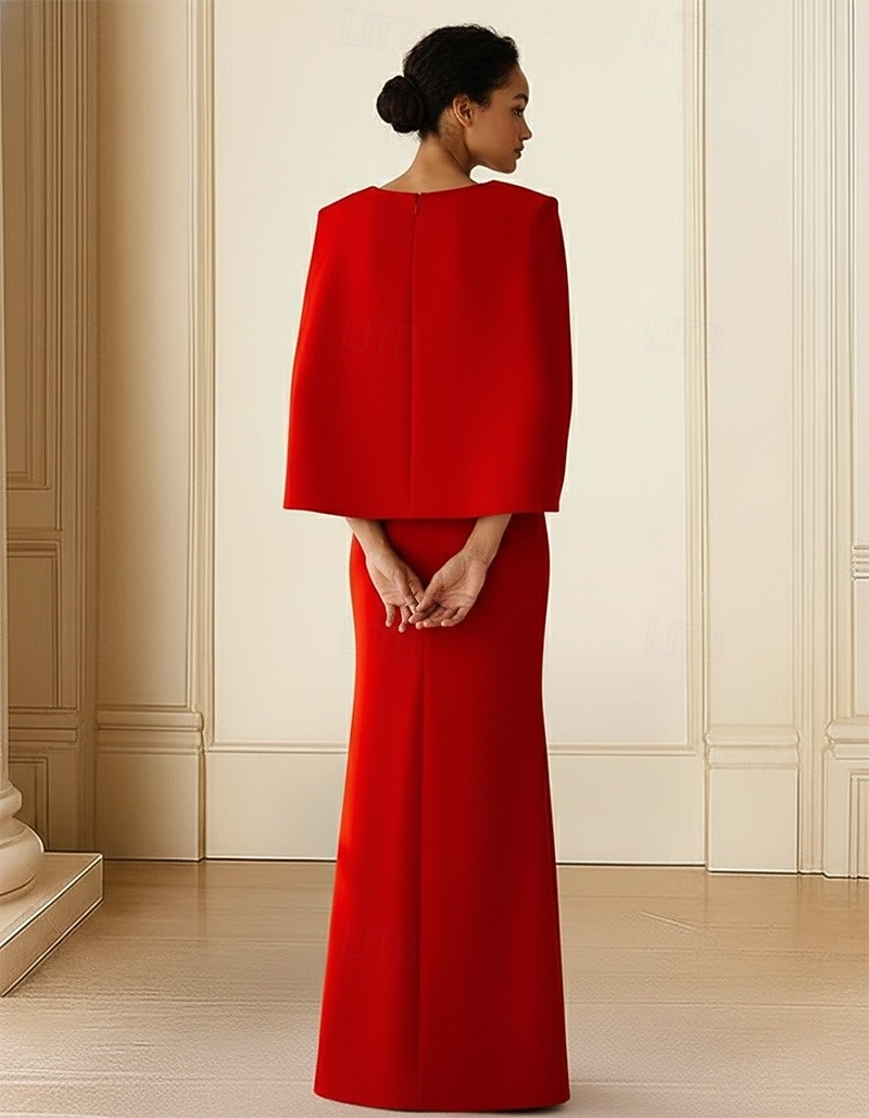 Schlauchkleid Bodenlang Kleid für Hochzeitsgäste Abendkleid Cape-Kleid Brautmutterkleid Ärmellos U-Boot-Ausschnitt Elegant Formell Formeller Abend Geburtstag Stretchstoff mit Einfarbig 2026 - $183.99 –P2