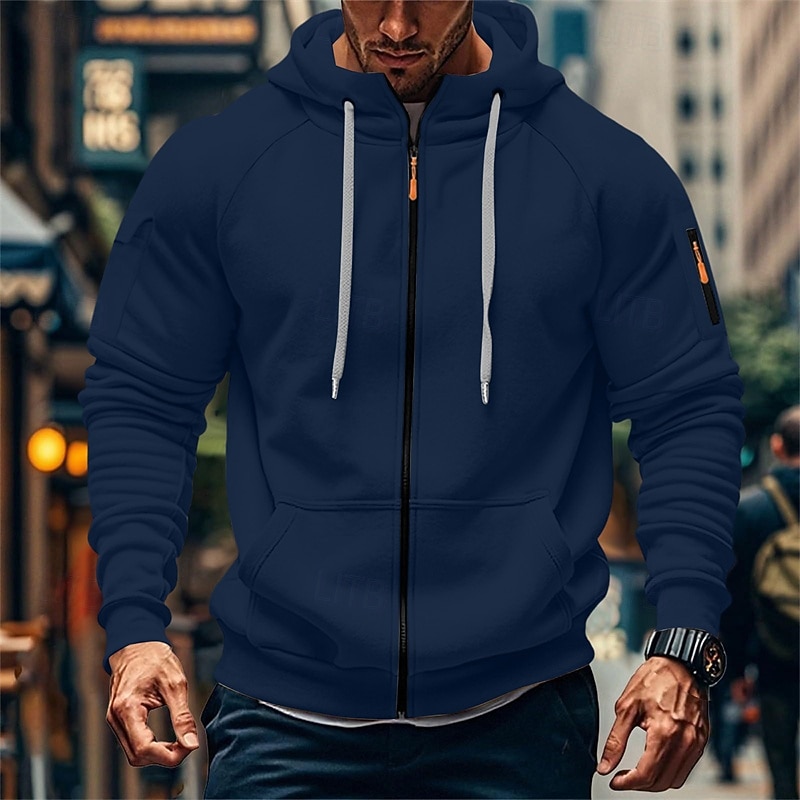 Homens Moletom Full Zip Hoodie Moletom com zíper Azul Preto Branco Verde Tropa Vinho Com Capuz Tecido Zip Up Bolsos Desportos e Ar livre Casual Diário Roupa de rua Designer Básico Primavera Outono de 2026 por $15.99 –P7