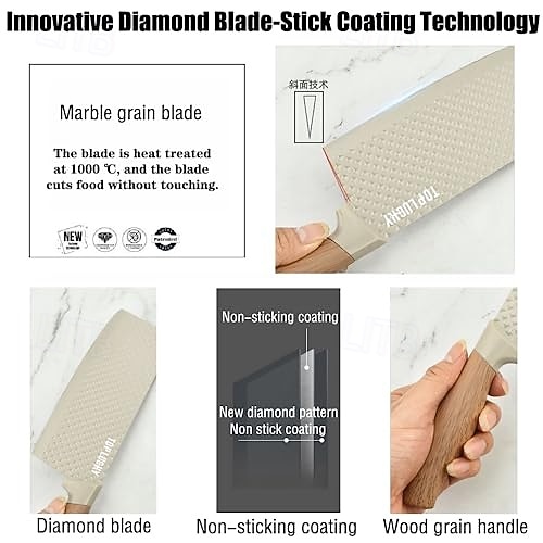 sada kuchyňských nožů, 6dílná luxusní sada nožů s dřevěným potahem, rukojeť s lehkou dřevěnou kresbou, nepřilnavý šéfkuchařský nůž z nerezové oceli s blokem na nože 2026 - $74.99 –P11