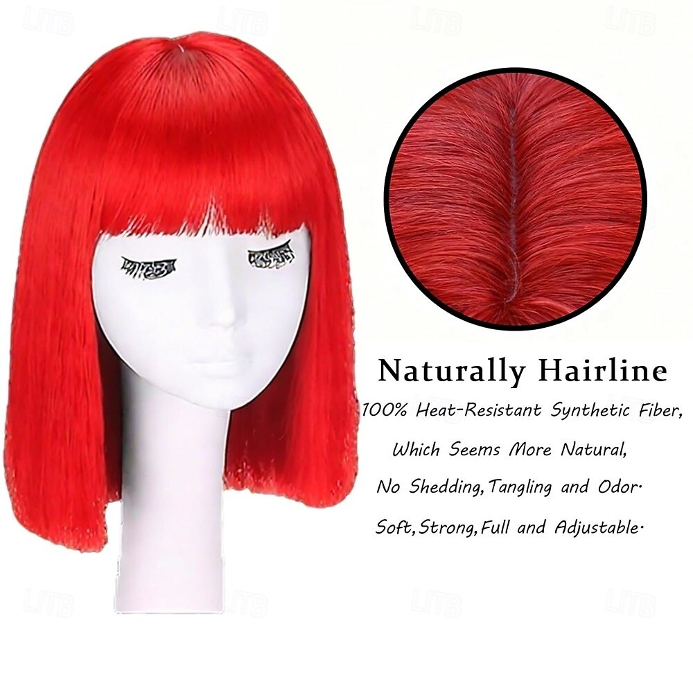 Carnavalpruik 2026 Roze Rood Blauw Recht Bob Kort Synthetische festivalpruik Mardi Gras Parade Cosplay Kostuum Haar voor Dames 2026 - $21.99 –P5