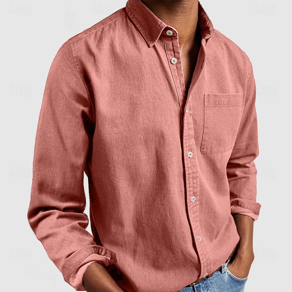 Homens Camisa Social Camisa casual camisa de botão Preto Branco Rosa Vermelho Azul Marinha Manga Longa Tecido Lapela Casual Diário Bolso frontal Roupa Poliéster Elegante Moda Casual de 2026 por $11.99 –P10