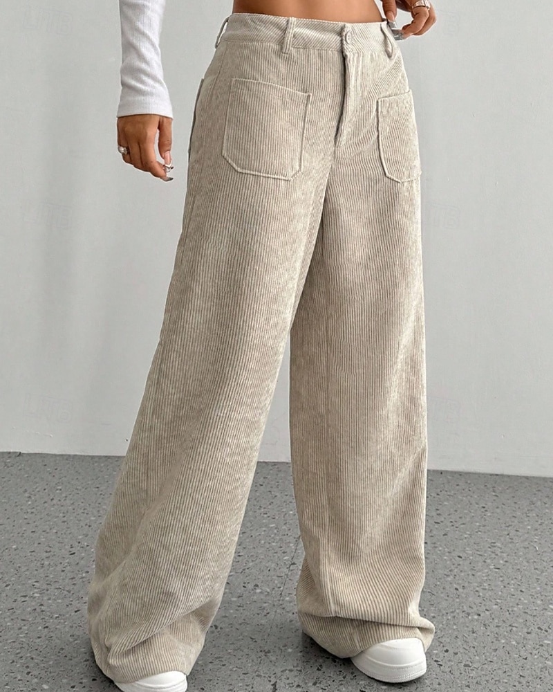 Per donna Culotte Gamba Larga Chinos Streetwear Casual Lunghezza intera Vita media Semplice Tasca Elastico in vita Confortevole Inelastico Quotidiano All'aperto Vacanza Aalbicocca Grigio Blu marina del 2026 a $14.49 –P3