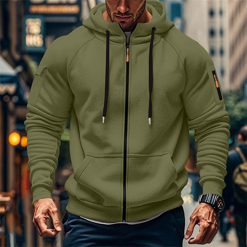 Homens Moletom Full Zip Hoodie Moletom com zíper Azul Preto Branco Verde Tropa Vinho Com Capuz Tecido Zip Up Bolsos Desportos e Ar livre Casual Diário Roupa de rua Designer Básico Primavera Outono de 2026 por $15.99 –P10