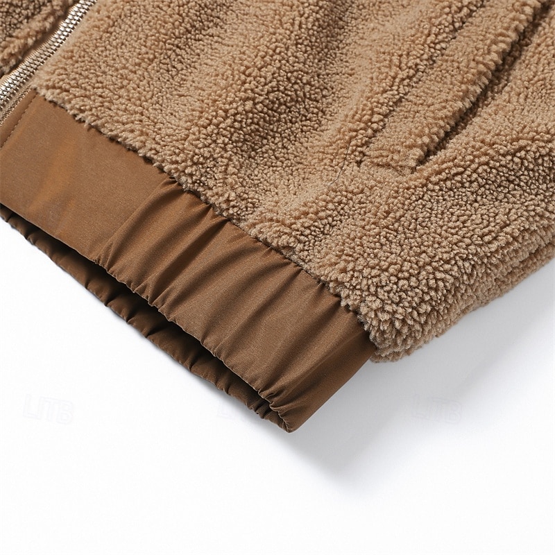 Муж. Зимняя куртка Пальто тедди Повседневная куртка Отпуск Повседневные Сохраняет тепло Карман Флис Осень Зима Полотняное плетение Мода Уличный стиль Воротник-стойка Обычная 2026 - $57.99 –P5