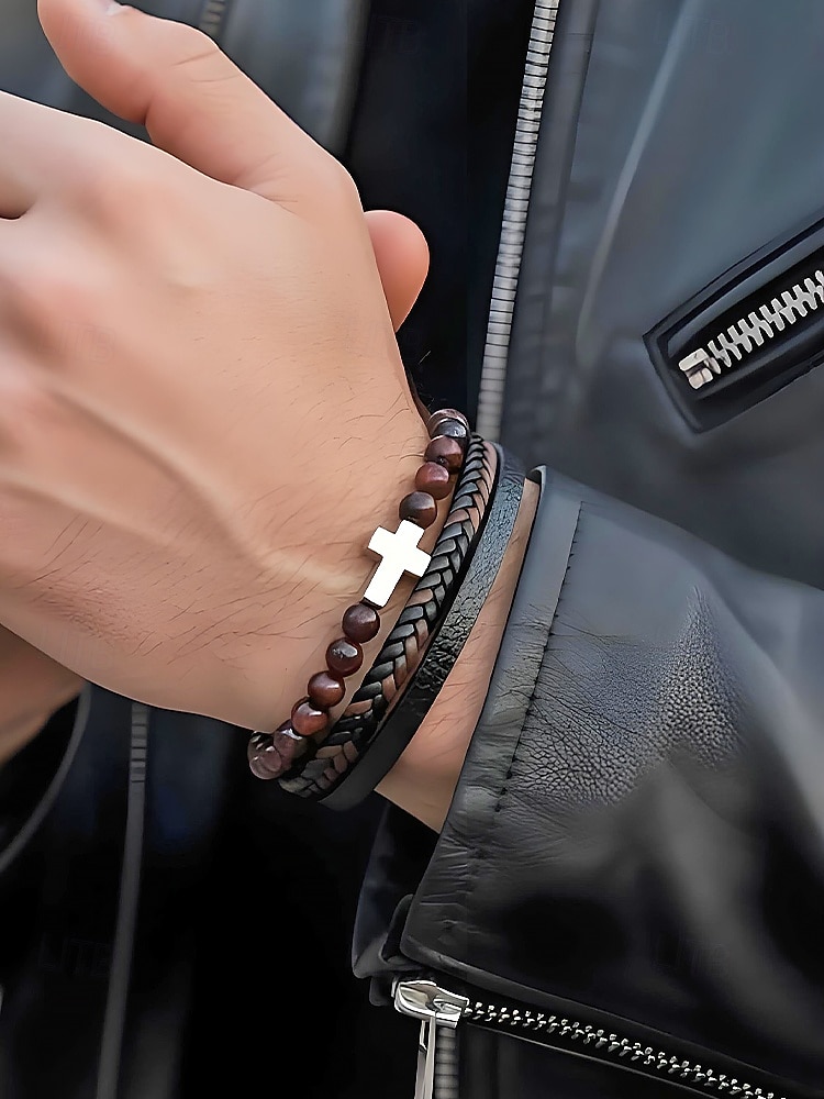 мужской браслет с магнитной застежкой — дизайн из натурального камня и искусственной кожи, стильный и прочный, идеально подходит для повседневной носки. 2026 - $11.99 –P2