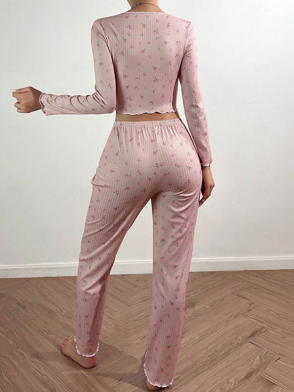Damen Schlafanzug Set Lässig Komfort Blumen Elastischer Bund Hose Heim Täglich Langarm V Ausschnitt Blau Schwarz Weiß Rosa Frühling Herbst Normale Passform 2026 - $19.99 –P18