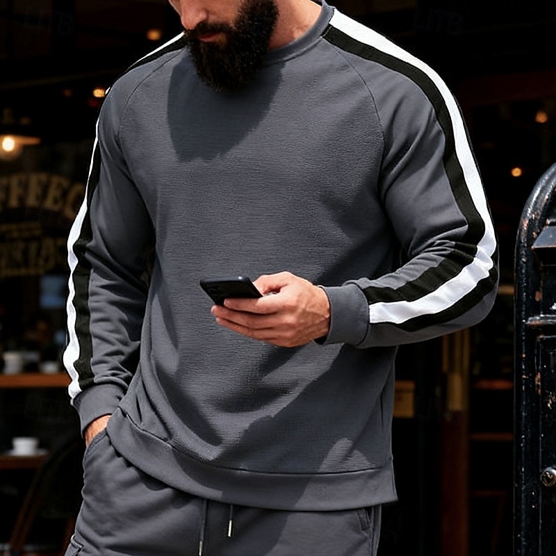 Voor heren Sweatshirt Trui met capuchon Stoppen Zwart Rood Marineblauw Khaki Grijs Strakke ronde hals Effen Lapwerk Kleurenblok Sport & Outdoor Casual Dagelijks Streetwear Stoer Sportkleding Alle 2026 - $24.99 –P3