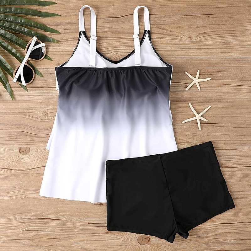 Mujer Bañadores 2 piezas Alta cintura Traje de baño Espalda al Aire Vacaciones Ropa de playa Ombre Escote en Pico Sin Mangas Trajes de baño 2026 - $28.99 –P9