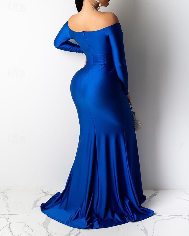 Damen Langes Kleid Maxikleid schwarzes kleid Abschlussballkleid Partykleid Elegant Modern Party Besonderer Anlass Abendgesellschaft Normale Passform Einfach Langarm V Ausschnitt Blau Schwarz Rote Grün 2025 - $31.99 –P7