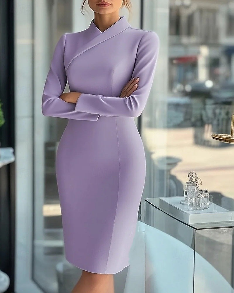 Damen Minikleid Bodycon Etui-Kleid Abendkleid Elegant Mode Modern Täglich Büro Ferien Normale Passform Einfach Langarm Stehkragen Rosa Purpur Leicht Blau Frühling Herbst Winter 2026 - $29.99 –P3