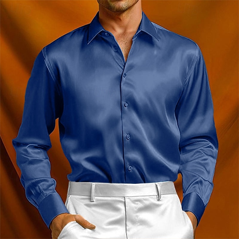 Ανδρικά Πουκάμισο Σαν μετάξι Σατέν πουκάμισο Επίσημο Πουκάμισο Casual πουκάμισο Πουκάμισο με κουμπιά Σκέτο Επίσημο Γάμου Μαύρο Κίτρινο Ρουμπίνι Βαθυγάλαζο Μακρυμάνικο Πέτο 2026 - $22.99 –P6