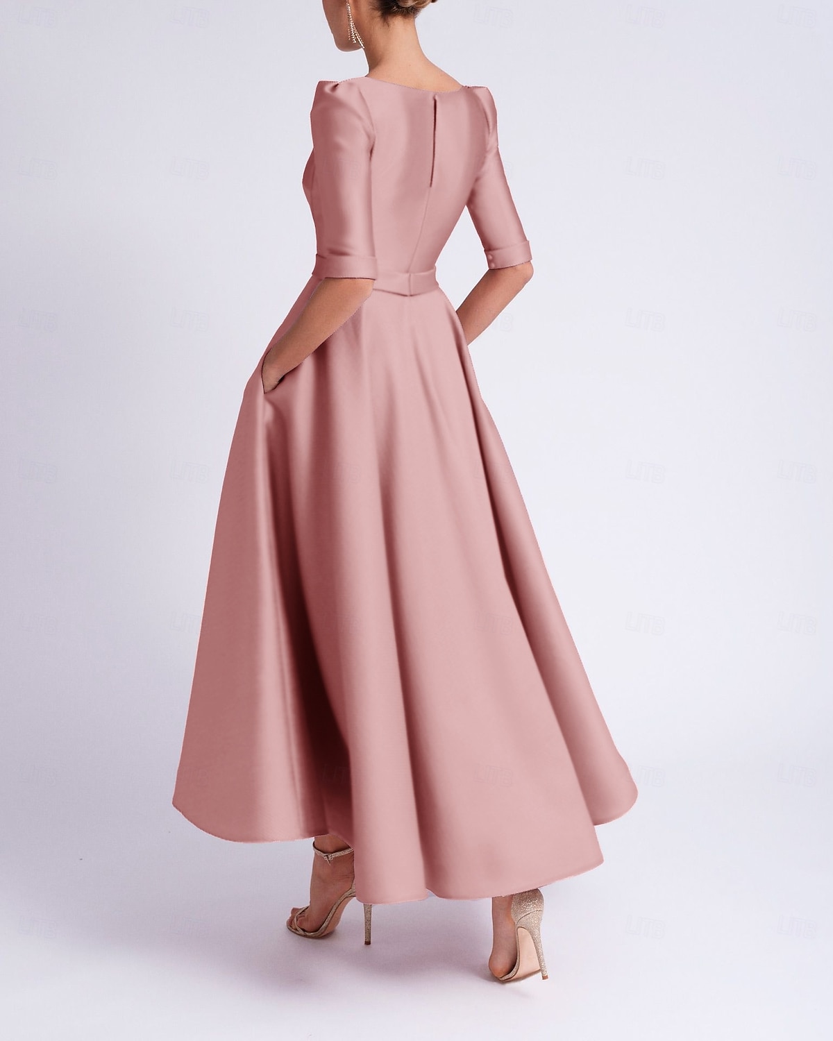 Krój A Lekko nad kolana Sukienka koktajlowa Sukienki imprezowe Elegancja Rękaw 1/2 W serek Formalny Gość weselny Satyna z Kieszeń 2026 - $120.99 –P2