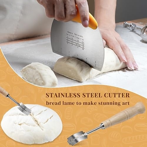 kovászos kezdőkészlet tartalmaz egy 23 cm-es kört &25 cm-es ovális banneton kenyérkelesztő kosár kenyérsütővel, tésztakaparóval, tésztakeverővel, szilikonkefével és szűrővel 2026 - $77.99 –P1